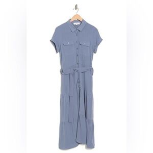 LUCKY BRAND short sleeve utility midi dress waist tie belt ruffle layers